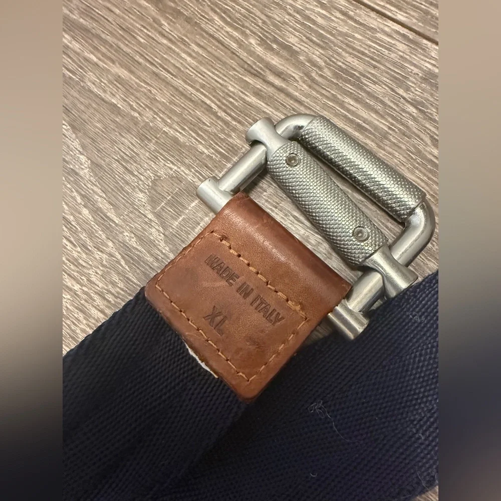 Men’s Woven Navy Blue And Brown Leather Accents Made In Italy Belt Size XL